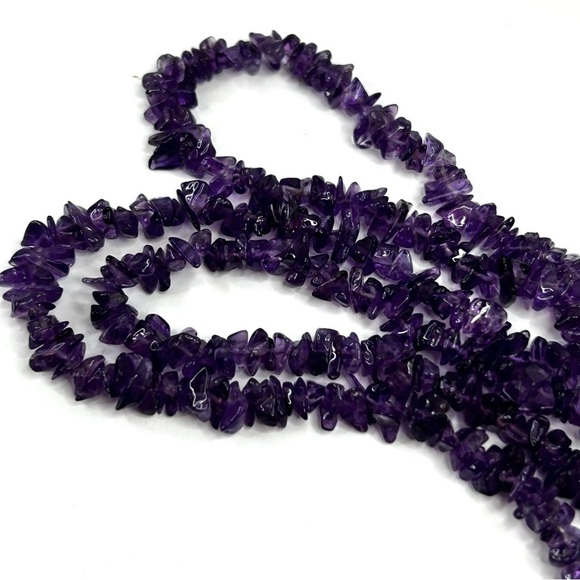 Amethyst Chip Nugget Necklace 29” Long Strand Gemstone - Picture 5 of 8